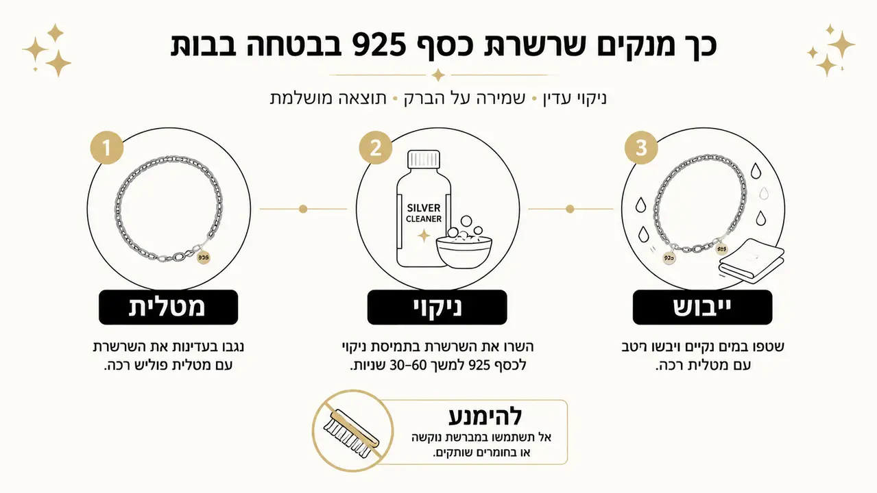 איך מנקים שרשרת כסף 925 בבית בצורה בטוחה?