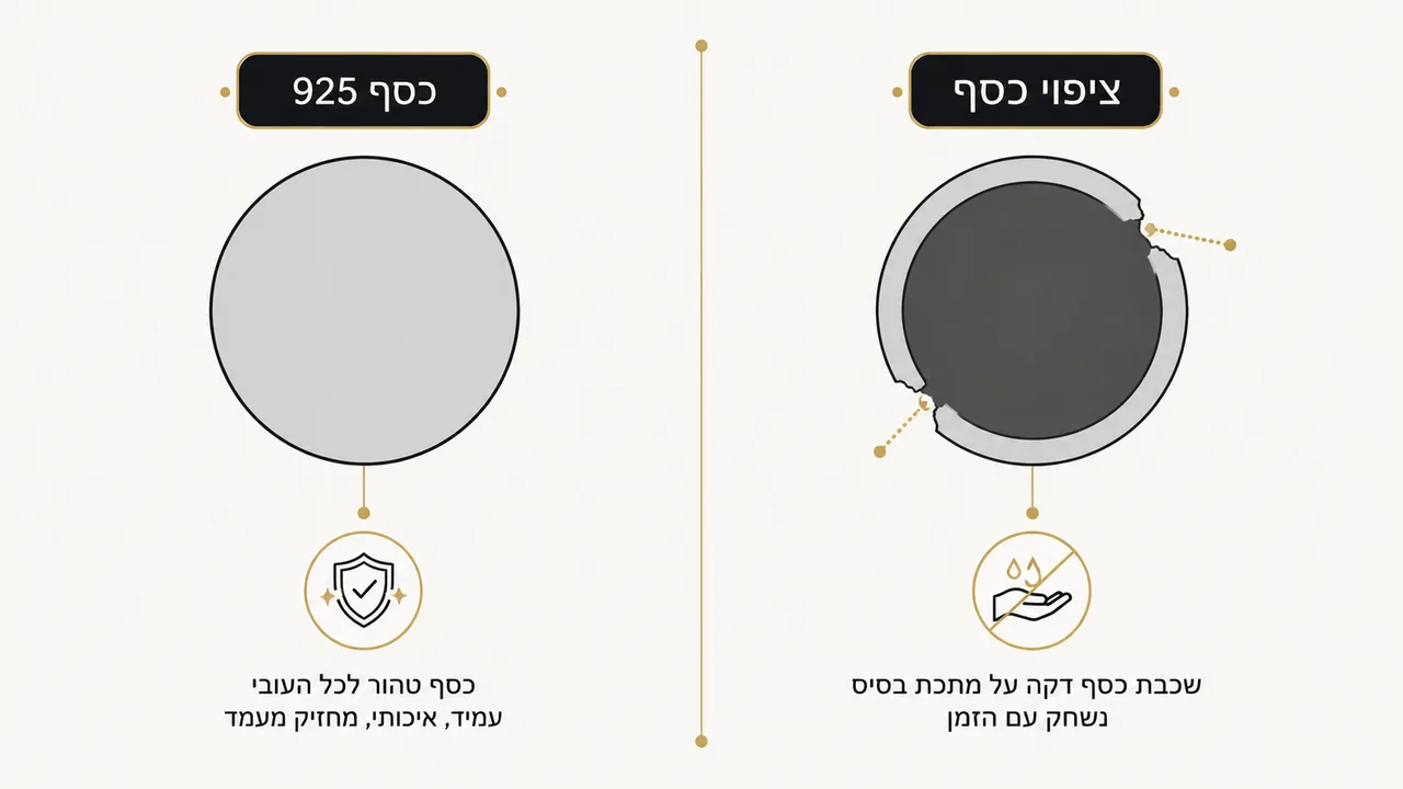 מה ההבדל בין כסף 925 לבין ציפוי כסף?